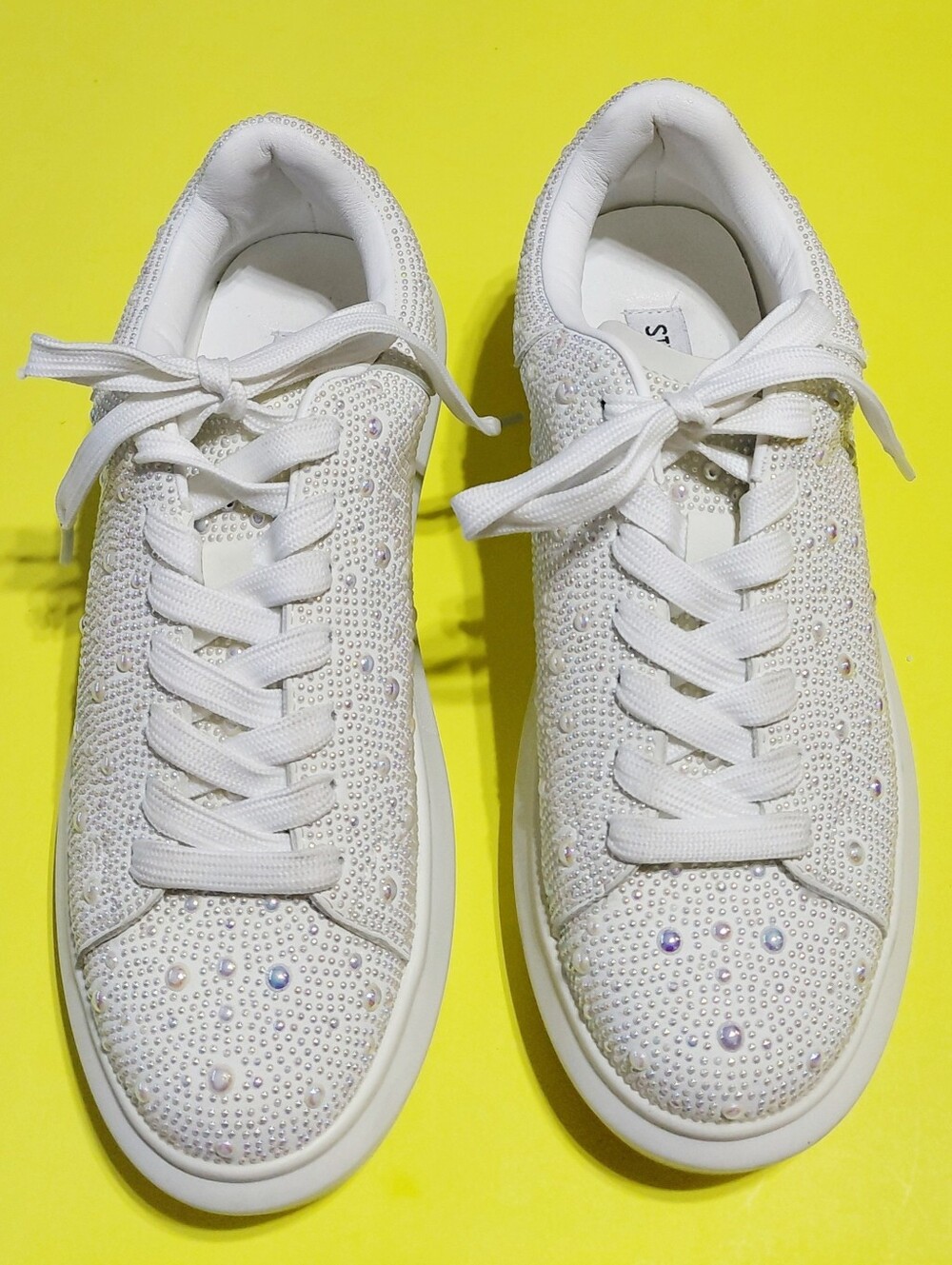 Steve Madden White Rhinestone sparkle Embellished wedding/event Sneakers - Picture 3 of 9